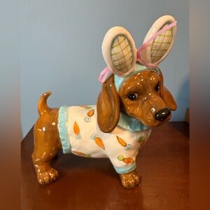 Blue Sky Ceramic Dachshund Figurine with Bunny Ears *RARE*